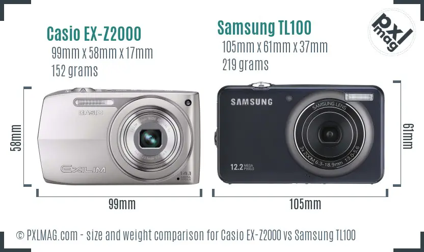 Casio EX-Z2000 vs Samsung TL100 size comparison