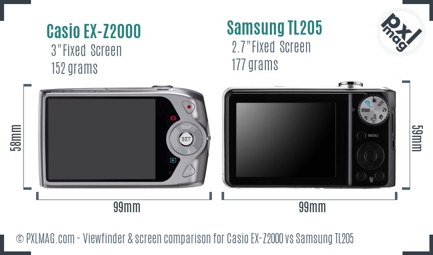 Casio EX-Z2000 vs Samsung TL205 Screen and Viewfinder comparison