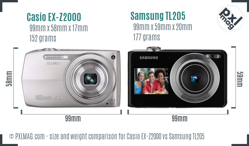 Casio EX-Z2000 vs Samsung TL205 size comparison