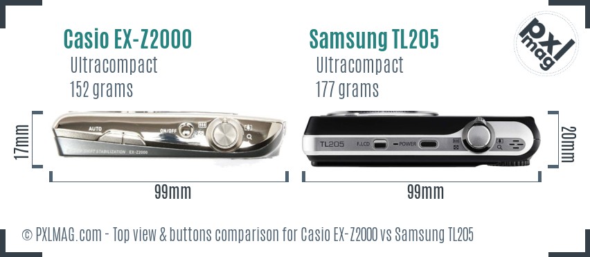 Casio EX-Z2000 vs Samsung TL205 top view buttons comparison