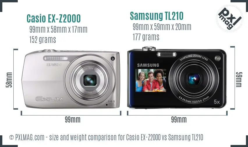 Casio EX-Z2000 vs Samsung TL210 size comparison