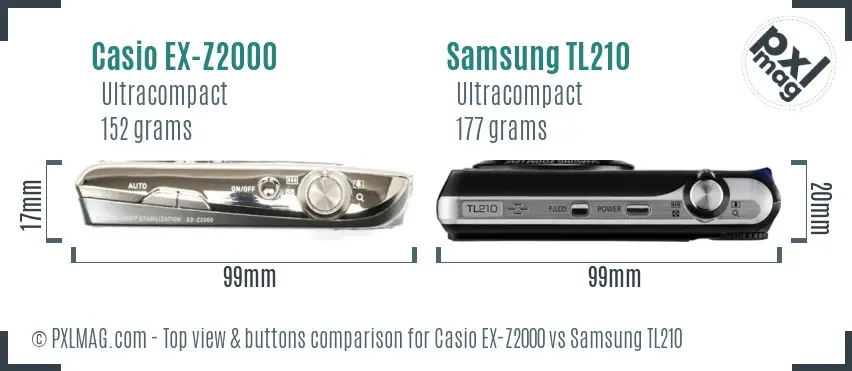 Casio EX-Z2000 vs Samsung TL210 top view buttons comparison