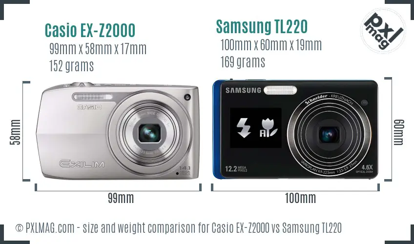 Casio EX-Z2000 vs Samsung TL220 size comparison