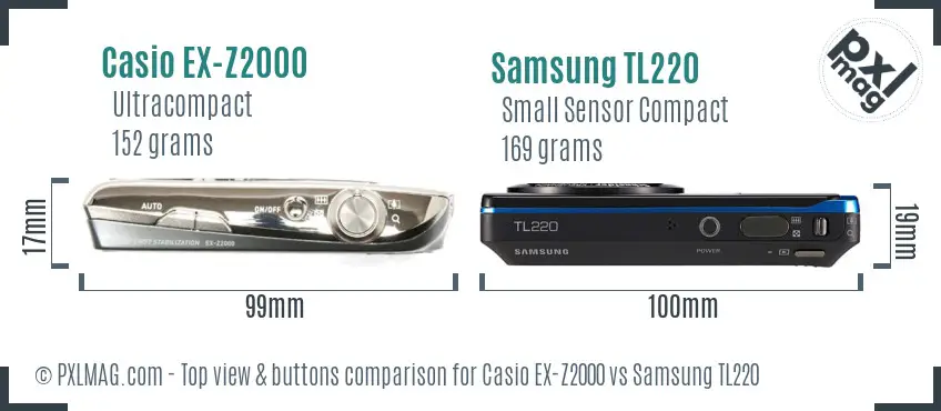 Casio EX-Z2000 vs Samsung TL220 top view buttons comparison