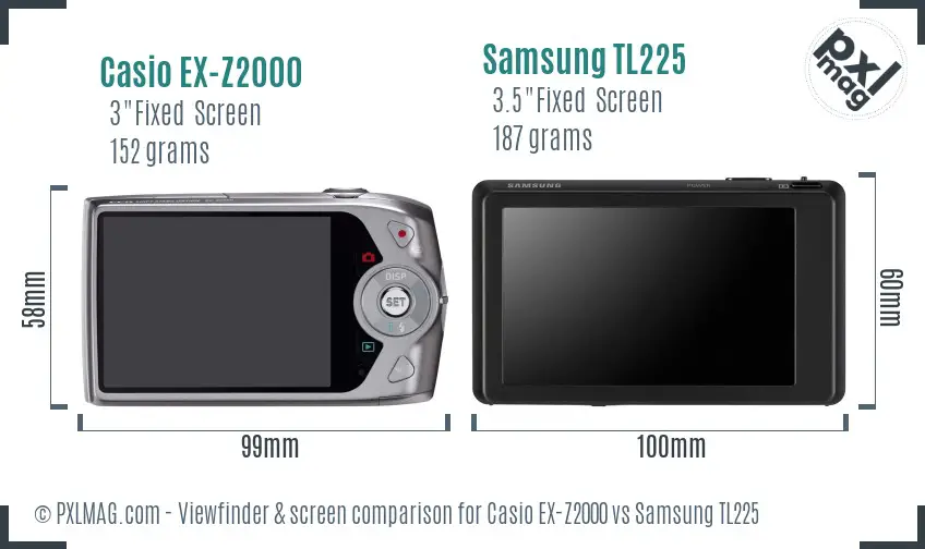 Casio EX-Z2000 vs Samsung TL225 Screen and Viewfinder comparison