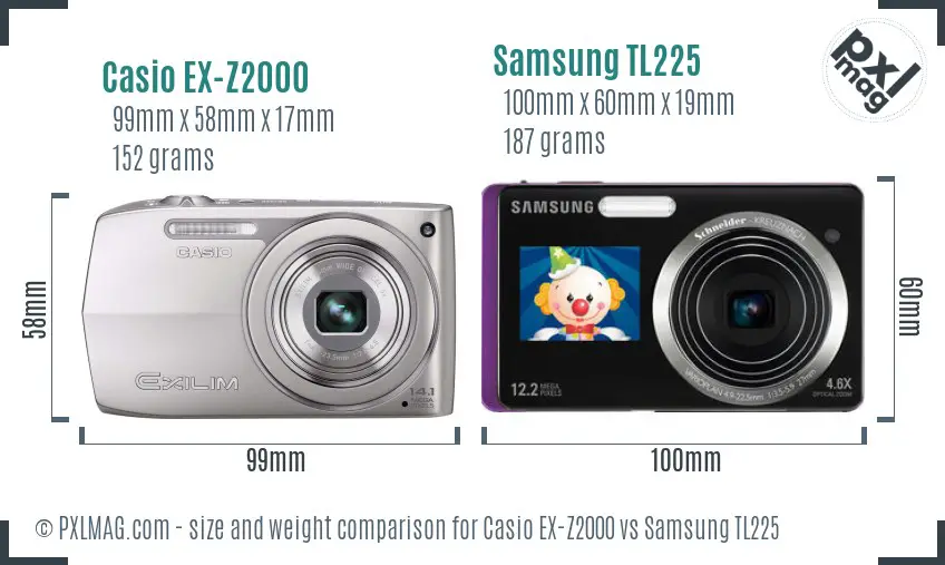 Casio EX-Z2000 vs Samsung TL225 size comparison