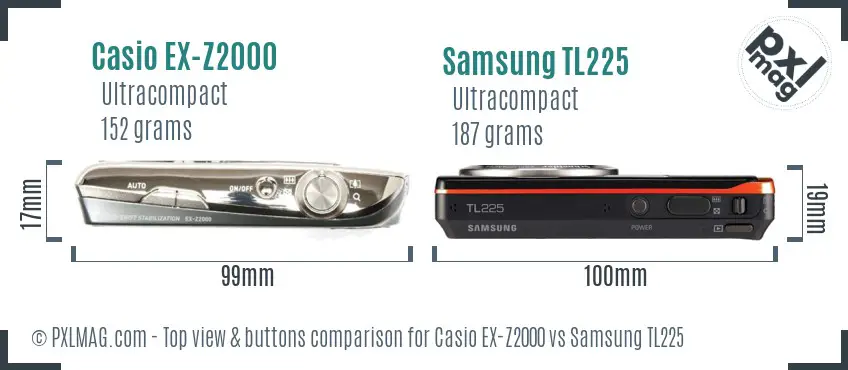 Casio EX-Z2000 vs Samsung TL225 top view buttons comparison