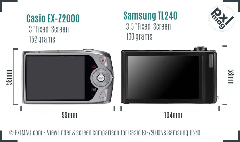 Casio EX-Z2000 vs Samsung TL240 Screen and Viewfinder comparison