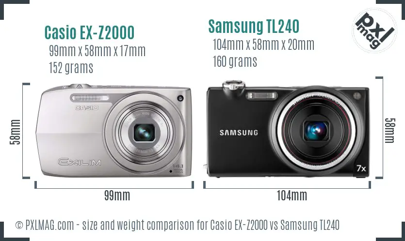 Casio EX-Z2000 vs Samsung TL240 size comparison