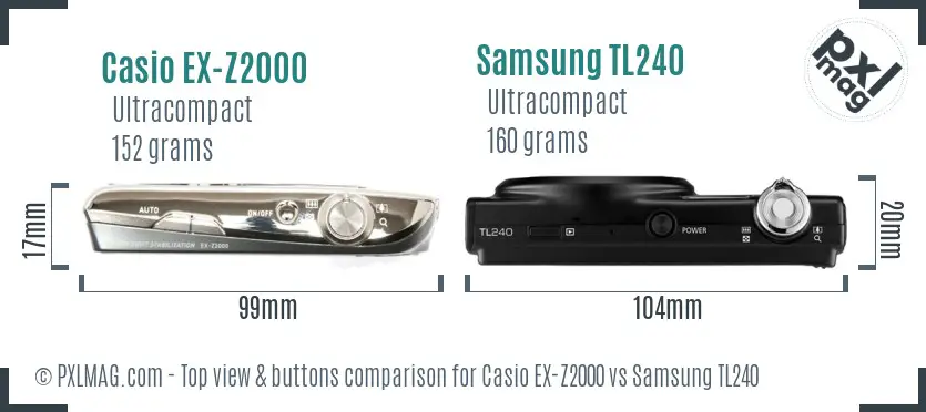 Casio EX-Z2000 vs Samsung TL240 top view buttons comparison