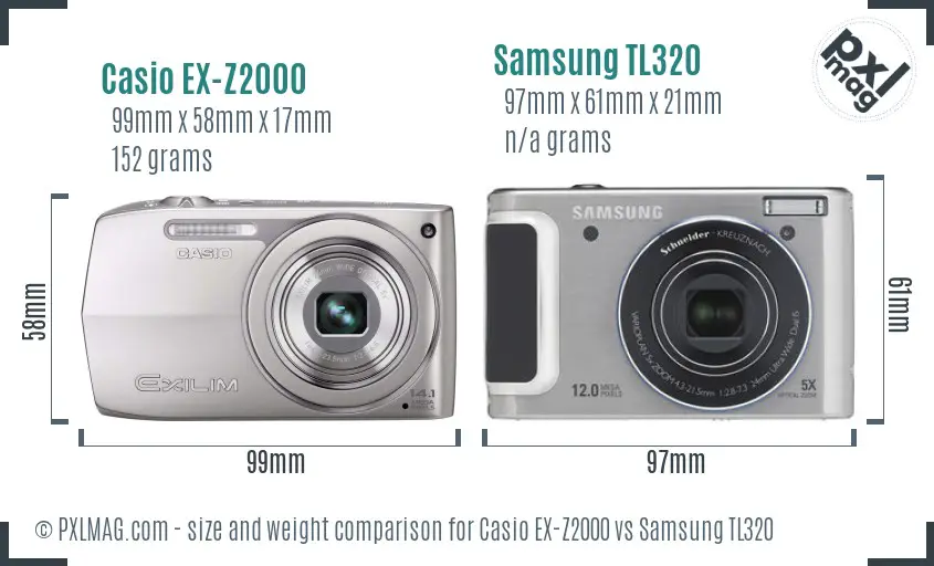 Casio EX-Z2000 vs Samsung TL320 size comparison