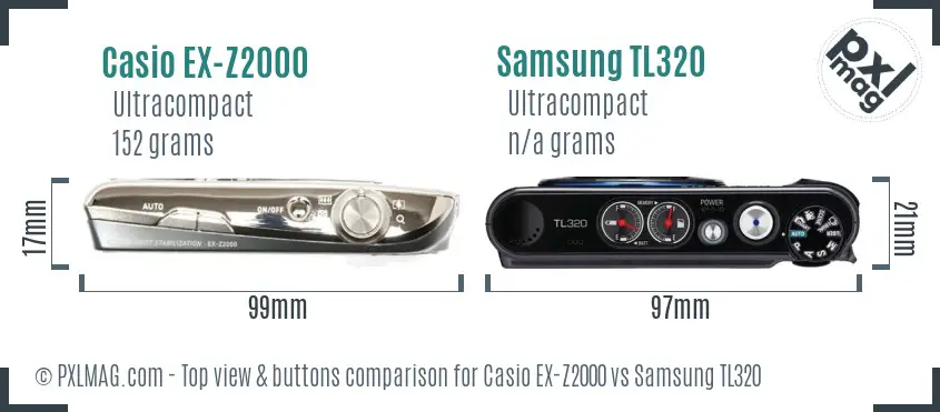 Casio EX-Z2000 vs Samsung TL320 top view buttons comparison