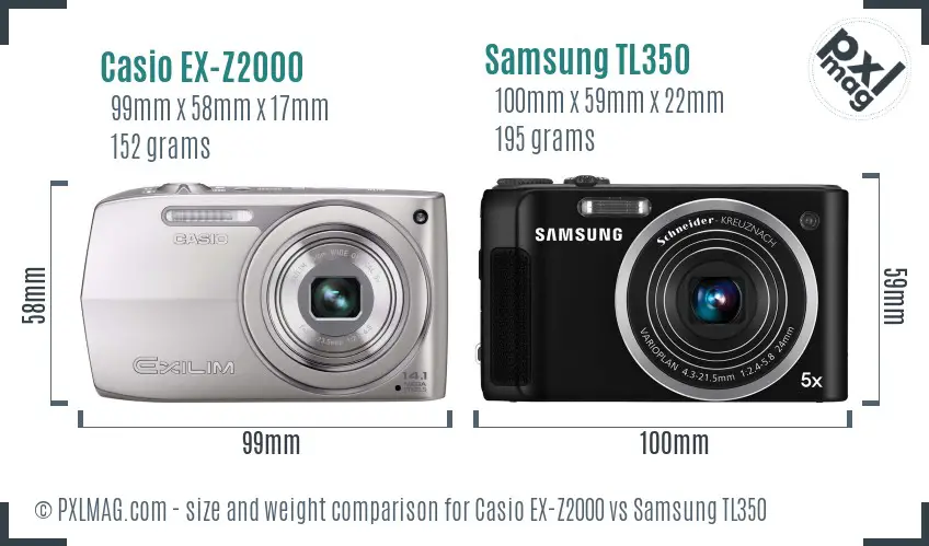 Casio EX-Z2000 vs Samsung TL350 size comparison