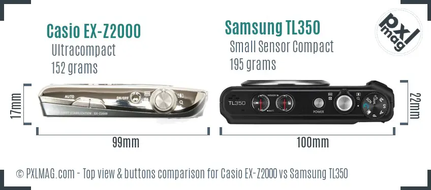 Casio EX-Z2000 vs Samsung TL350 top view buttons comparison