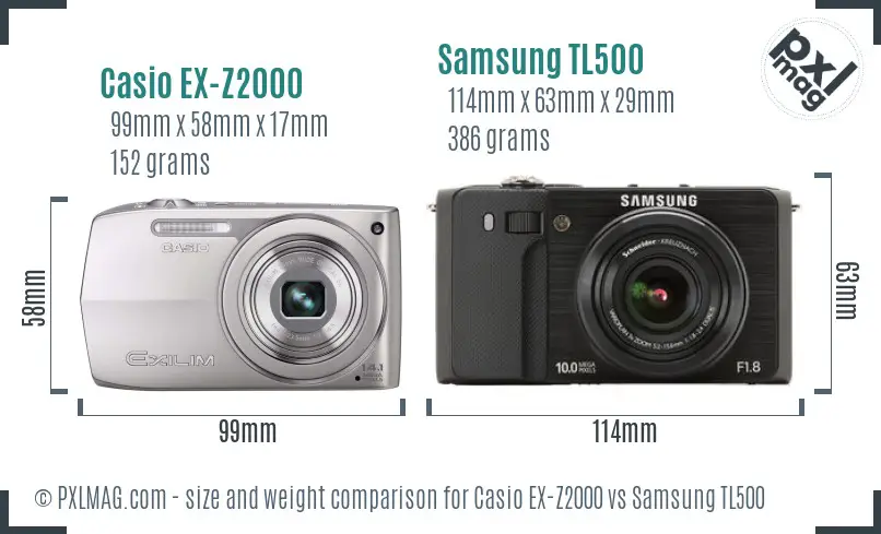 Casio EX-Z2000 vs Samsung TL500 size comparison