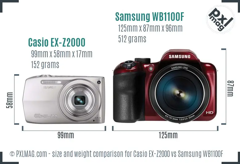 Casio EX-Z2000 vs Samsung WB1100F size comparison