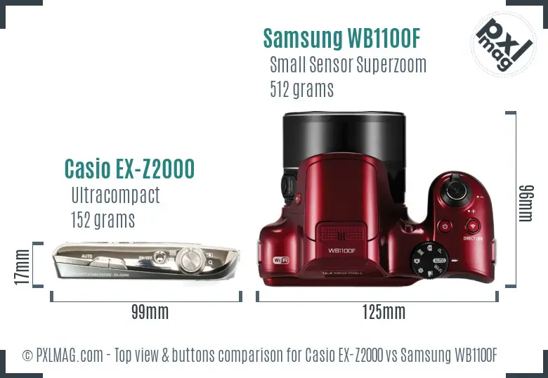 Casio EX-Z2000 vs Samsung WB1100F top view buttons comparison