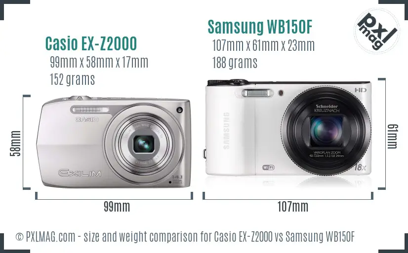 Casio EX-Z2000 vs Samsung WB150F size comparison