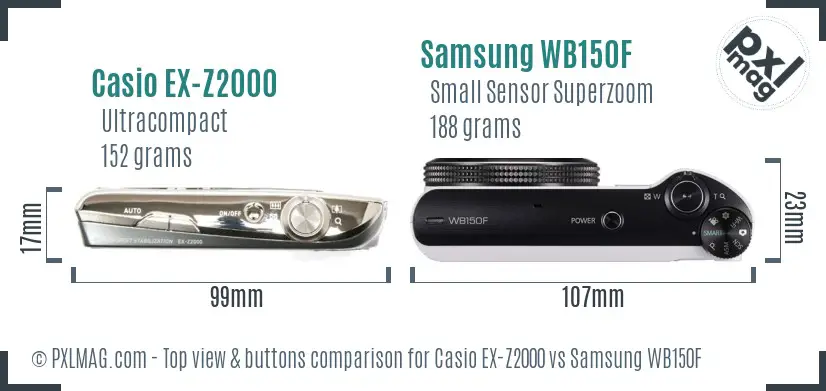 Casio EX-Z2000 vs Samsung WB150F top view buttons comparison