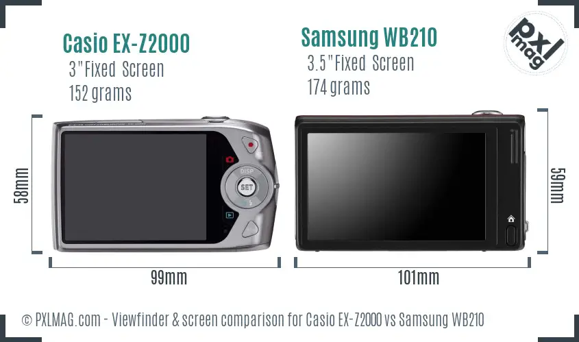Casio EX-Z2000 vs Samsung WB210 Screen and Viewfinder comparison
