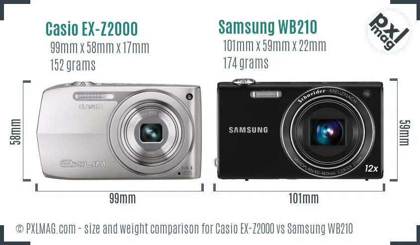 Casio EX-Z2000 vs Samsung WB210 size comparison
