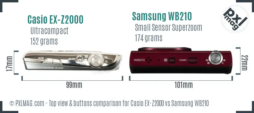 Casio EX-Z2000 vs Samsung WB210 top view buttons comparison