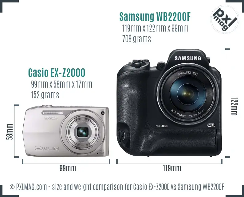 Casio EX-Z2000 vs Samsung WB2200F size comparison