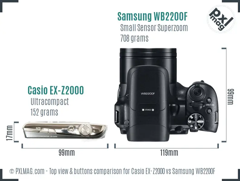 Casio EX-Z2000 vs Samsung WB2200F top view buttons comparison