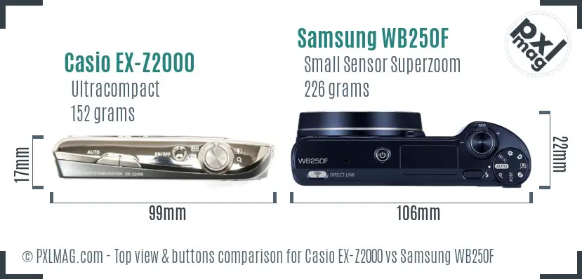 Casio EX-Z2000 vs Samsung WB250F top view buttons comparison