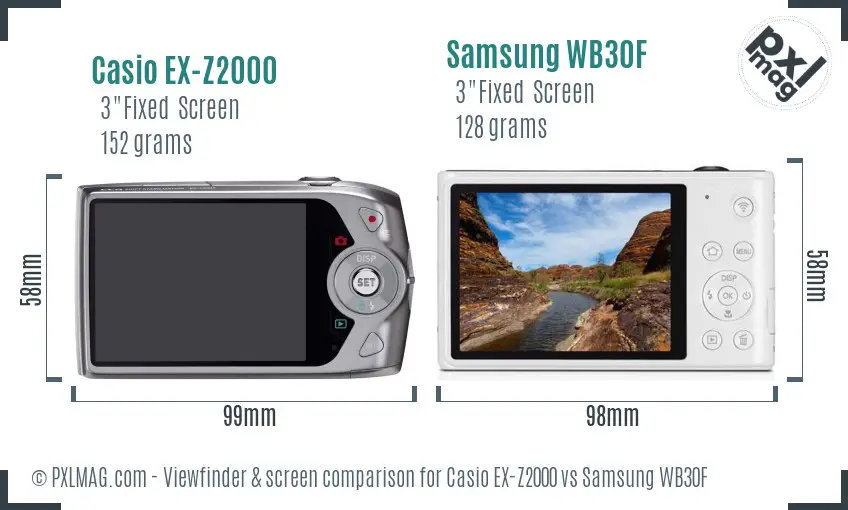 Casio EX-Z2000 vs Samsung WB30F Screen and Viewfinder comparison