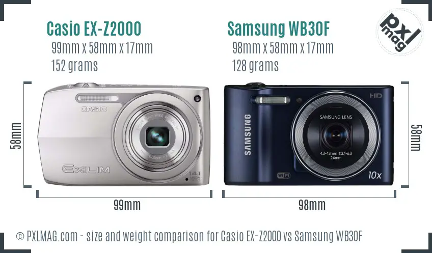 Casio EX-Z2000 vs Samsung WB30F size comparison