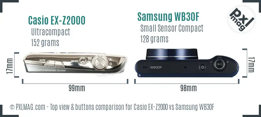 Casio EX-Z2000 vs Samsung WB30F top view buttons comparison