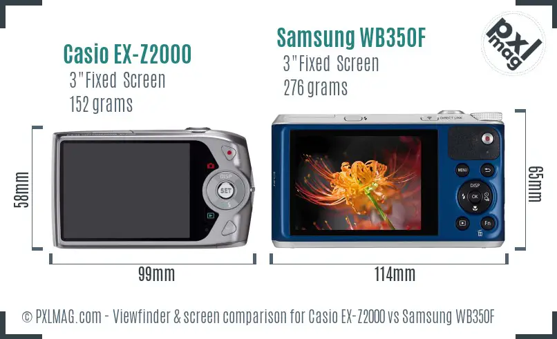 Casio EX-Z2000 vs Samsung WB350F Screen and Viewfinder comparison