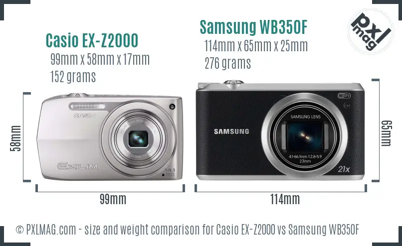 Casio EX-Z2000 vs Samsung WB350F size comparison