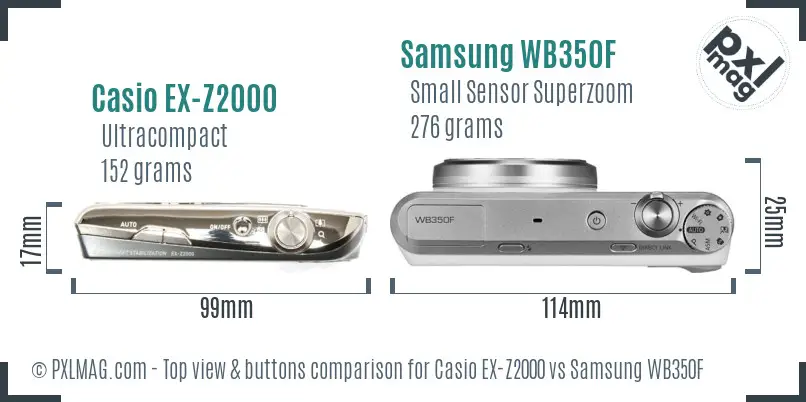 Casio EX-Z2000 vs Samsung WB350F top view buttons comparison