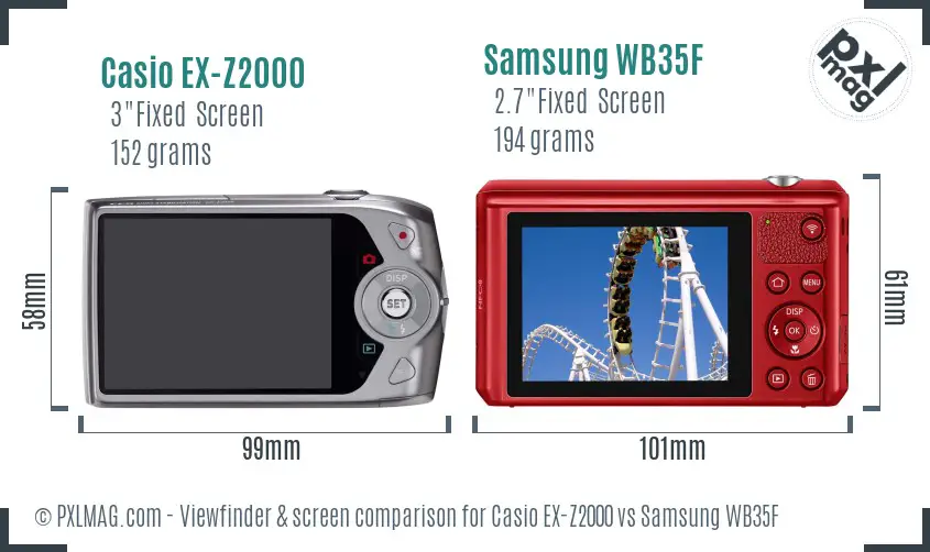 Casio EX-Z2000 vs Samsung WB35F Screen and Viewfinder comparison
