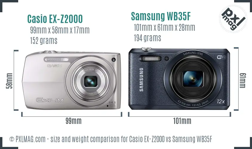 Casio EX-Z2000 vs Samsung WB35F size comparison