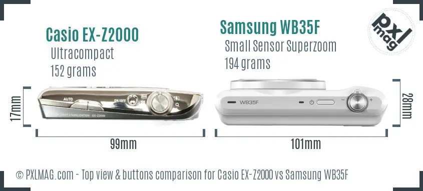 Casio EX-Z2000 vs Samsung WB35F top view buttons comparison