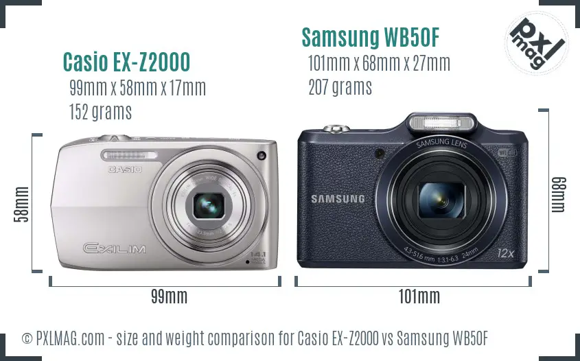 Casio EX-Z2000 vs Samsung WB50F size comparison