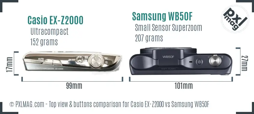 Casio EX-Z2000 vs Samsung WB50F top view buttons comparison