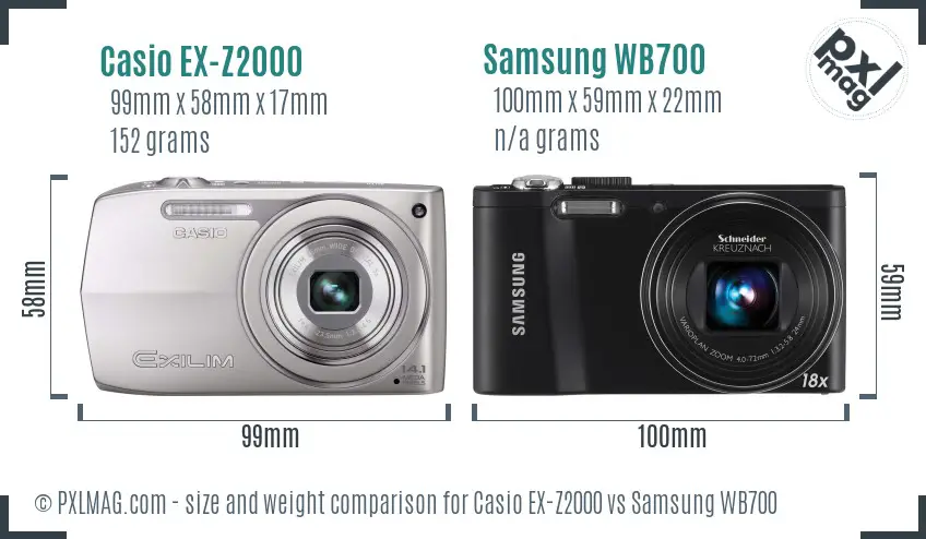 Casio EX-Z2000 vs Samsung WB700 size comparison