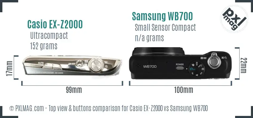 Casio EX-Z2000 vs Samsung WB700 top view buttons comparison