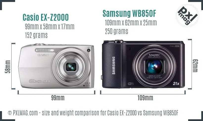 Casio EX-Z2000 vs Samsung WB850F size comparison