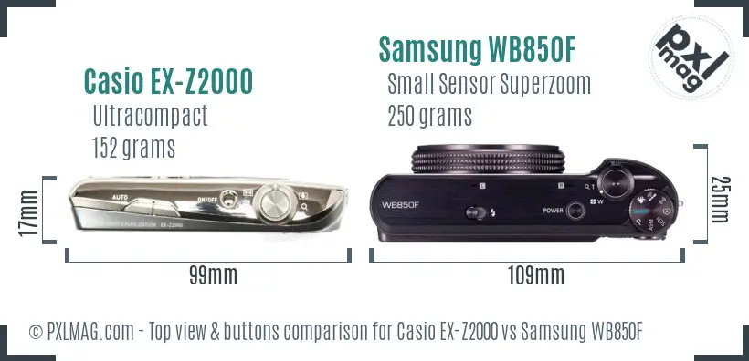 Casio EX-Z2000 vs Samsung WB850F top view buttons comparison