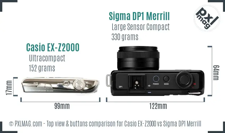 Casio EX-Z2000 vs Sigma DP1 Merrill top view buttons comparison