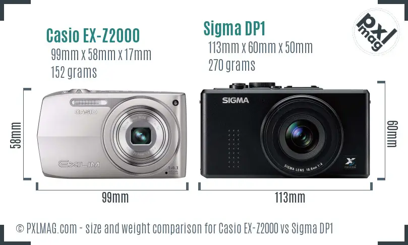 Casio EX-Z2000 vs Sigma DP1 size comparison