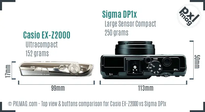 Casio EX-Z2000 vs Sigma DP1x top view buttons comparison
