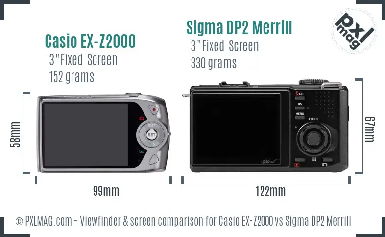 Casio EX-Z2000 vs Sigma DP2 Merrill Screen and Viewfinder comparison
