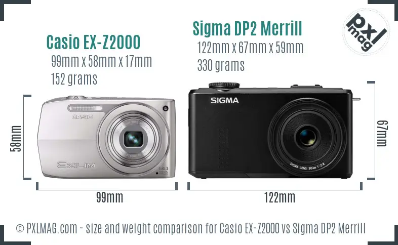 Casio EX-Z2000 vs Sigma DP2 Merrill size comparison