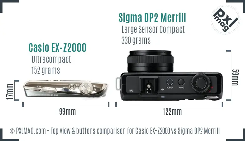 Casio EX-Z2000 vs Sigma DP2 Merrill top view buttons comparison
